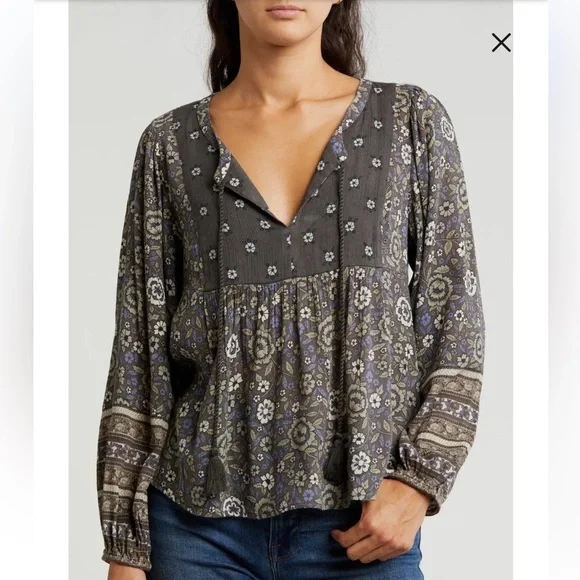 Lucky brand floral, long sleeve peasant top NWT - Picture 5 of 6